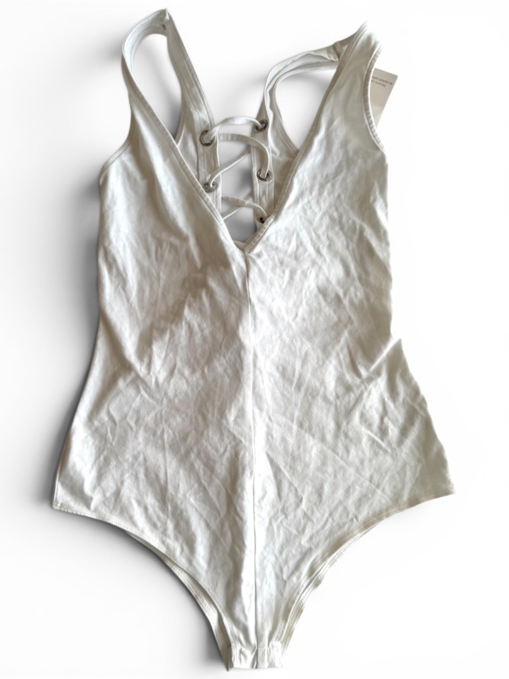TOBI White Lace-Up Back Bodysuit S